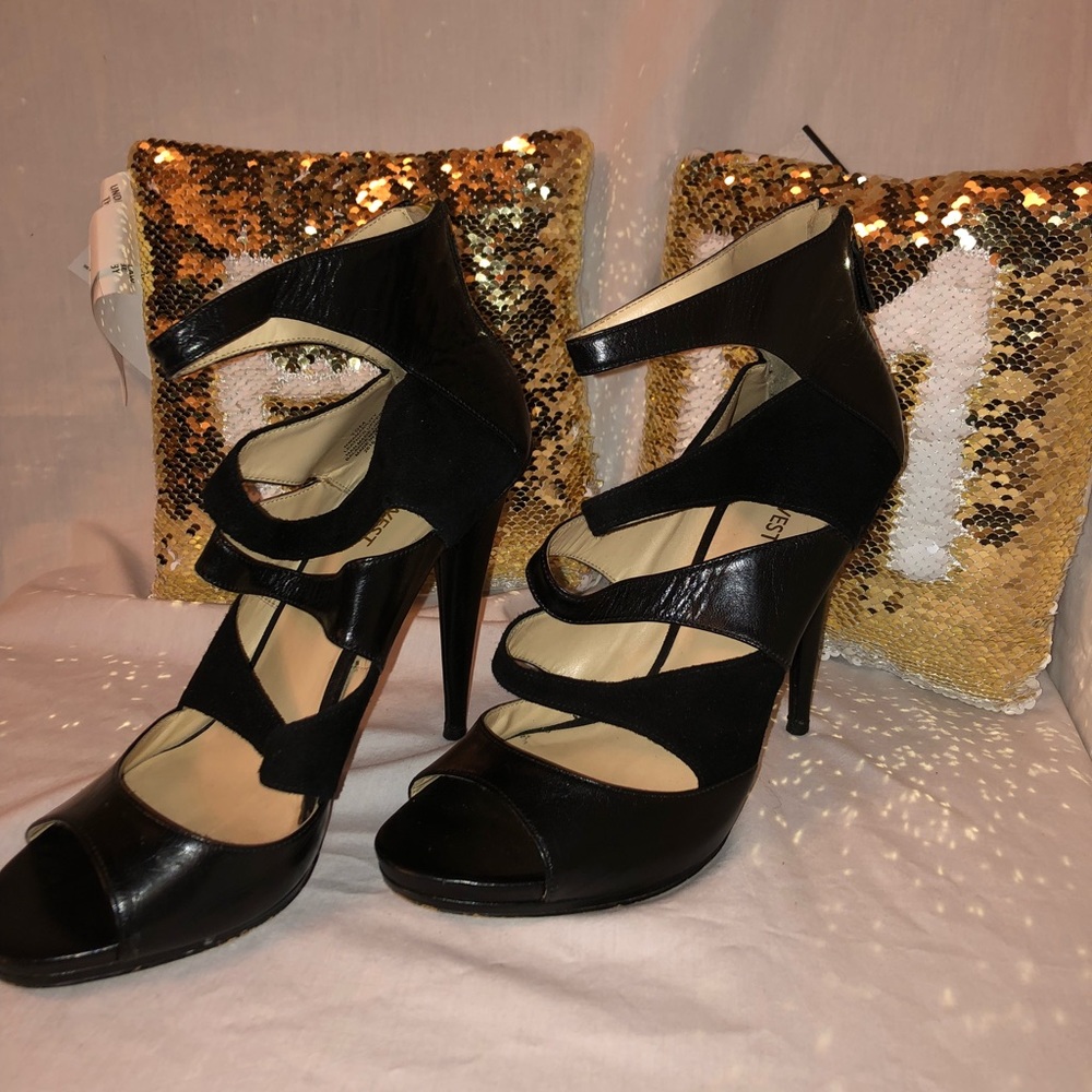 Black strap heels